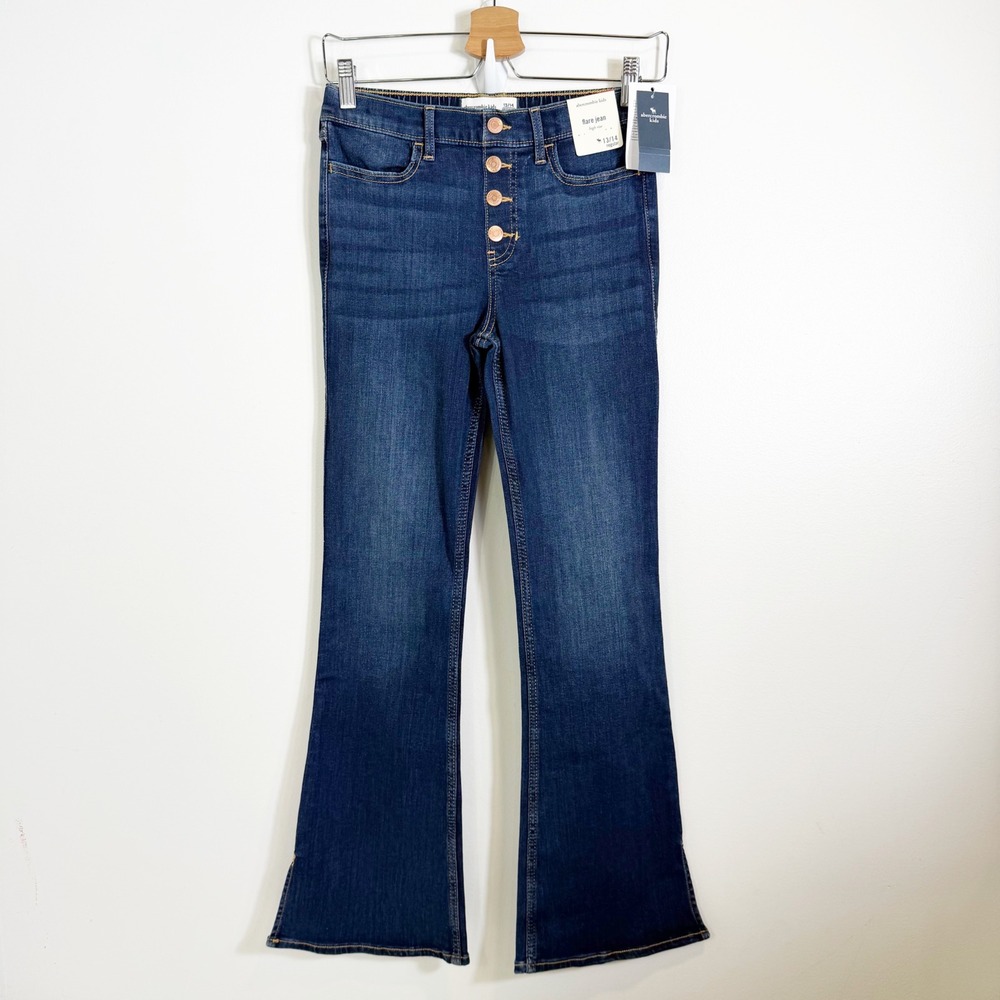 Abercrombie Kids Flare Jean Girls 13/14 Blue High Rise Button Fly NWT